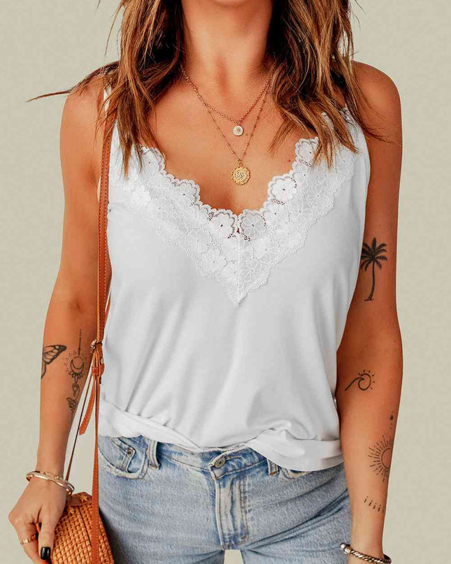 Full Size Lace Trim V-Neck Cami Top