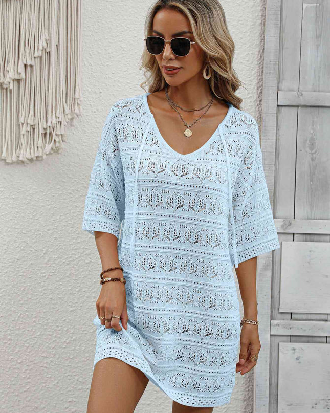 Openwork V-Neck Mini Knit Dress