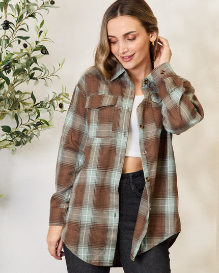 Double Take Plaid Dropped Shoulder Shirt