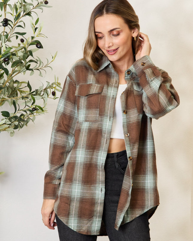 Double Take Plaid Dropped Shoulder Shirt