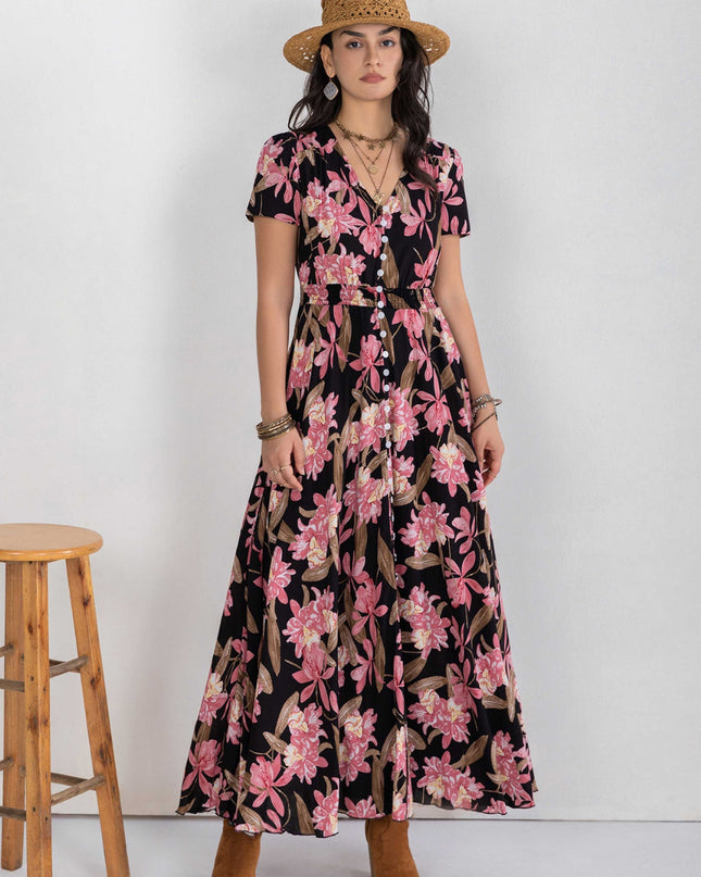 Floral V-Neck Slit Dress