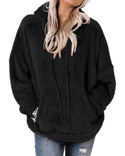 Drawstring Teddy Hoodie with Pocket