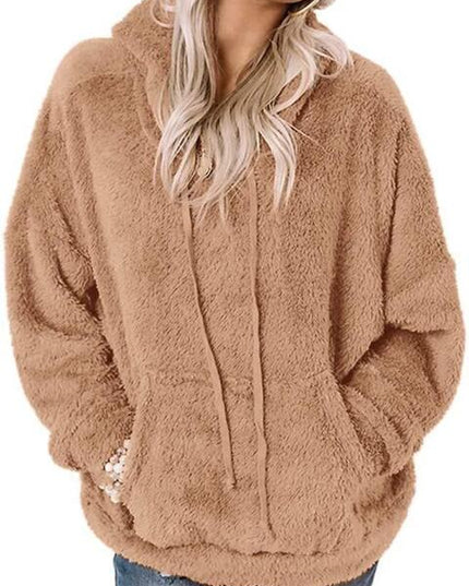 Drawstring Teddy Hoodie with Pocket