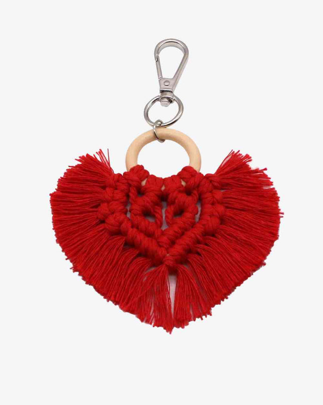 Assorted 4-Pack Heart-Shaped Macrame Fringe Keychain