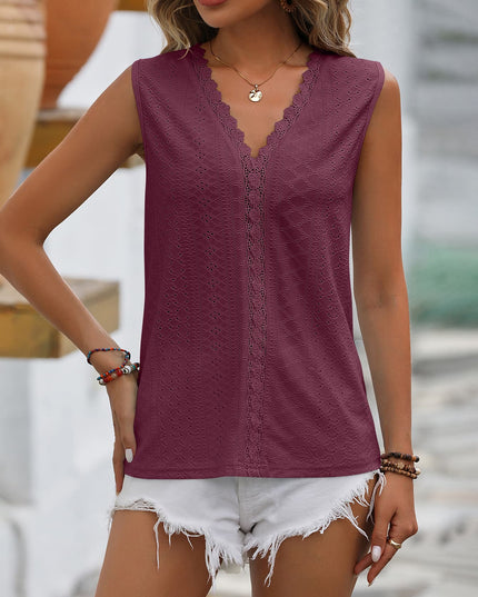 Spliced Lace V-Neck Sleeveless Tank