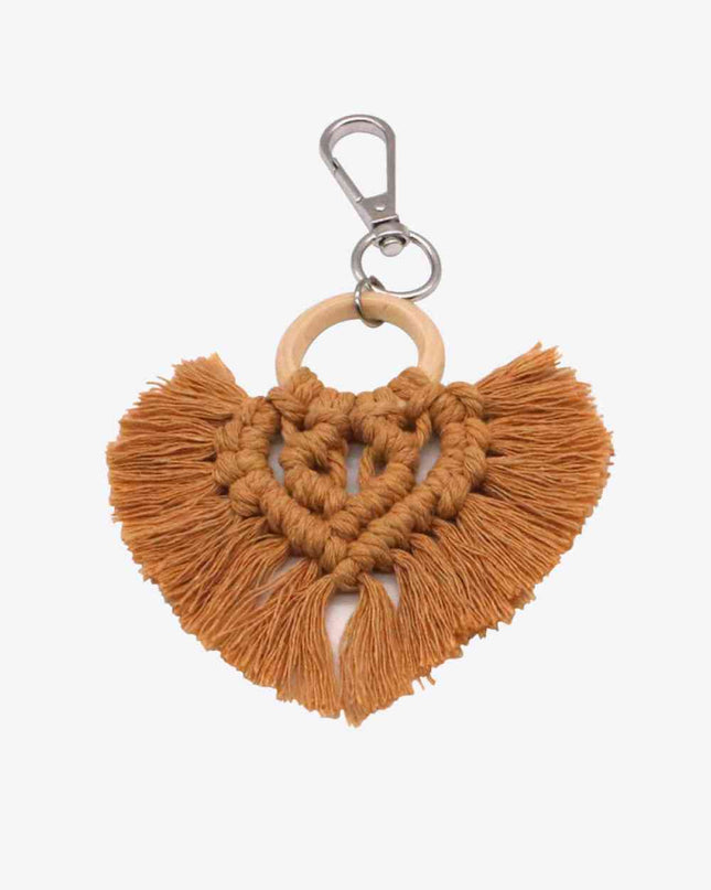 Assorted 4-Pack Heart-Shaped Macrame Fringe Keychain