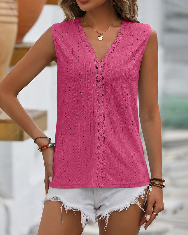 Spliced Lace V-Neck Sleeveless Tank