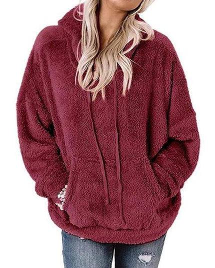 Drawstring Teddy Hoodie with Pocket