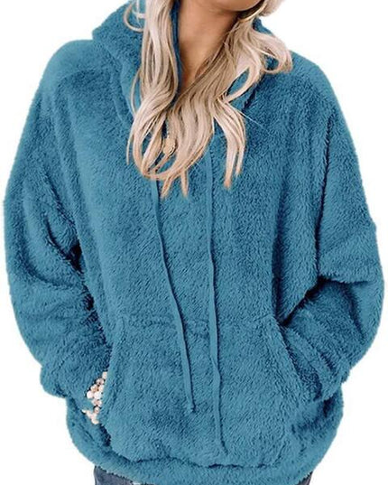 Drawstring Teddy Hoodie with Pocket
