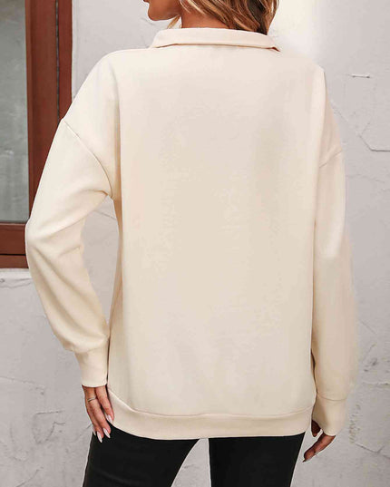 Zip-Up Dropped Shoulder Sweatshirt