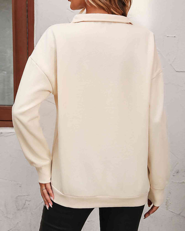 Zip-Up Dropped Shoulder Sweatshirt