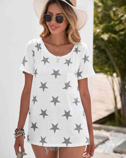 Star Print Round Neck Short Sleeve Top