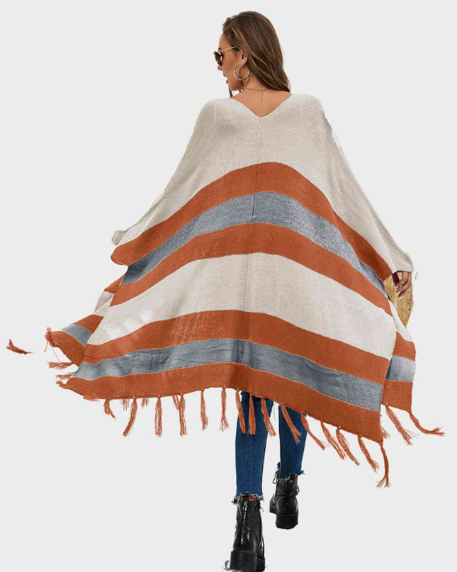 Striped Open Front Fringe Cardigan