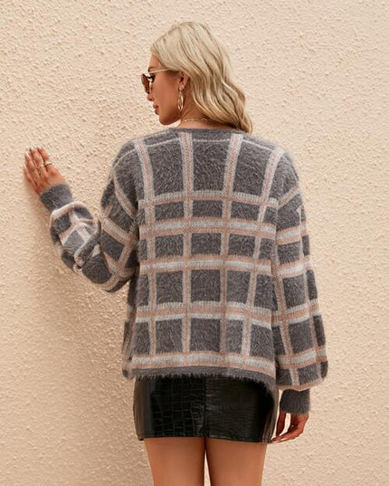 Open Front Plaid Long Sleeve Cardigan
