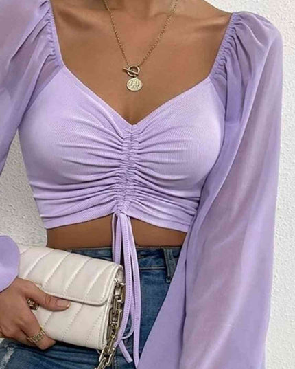 Drawstring Sweetheart Neck Cropped Top