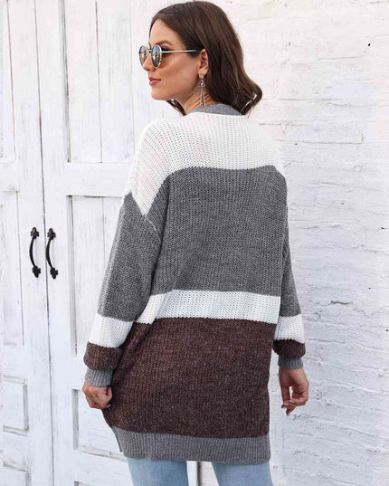 Color Block Open Front Cardigan