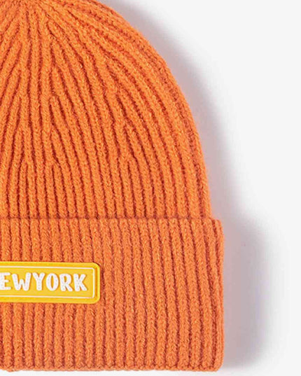 NEWYORK Patch Rib-Knit Cuffed Beanie