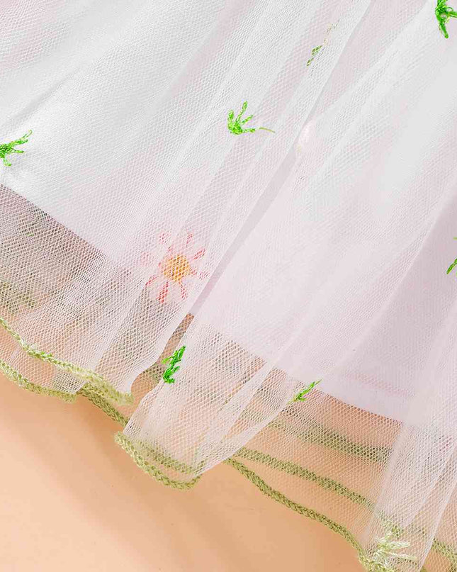 Embroidered  Square Neck Smocked Dress