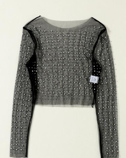 Pearl Long Sleeve Mesh Cropped Top