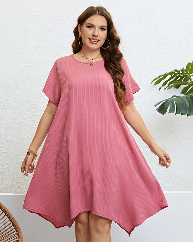 Plus Size Round Neck Handkerchief Hem Dress