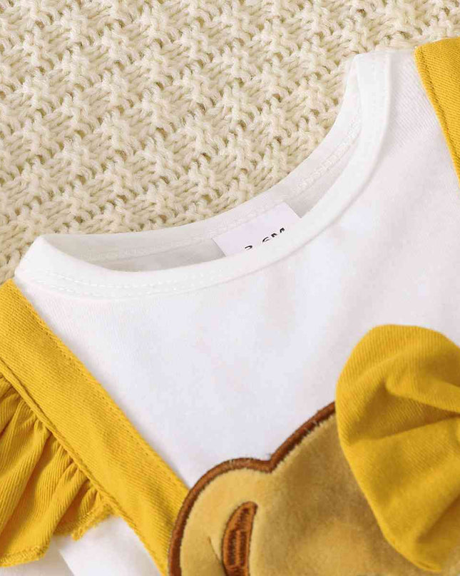 Bow Tie Skirt Bear Detail Round Neck Dress