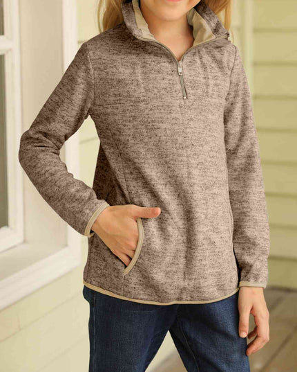 Kids Quarter-Zip Collar Sweatshirt with Kangaroo Pocket