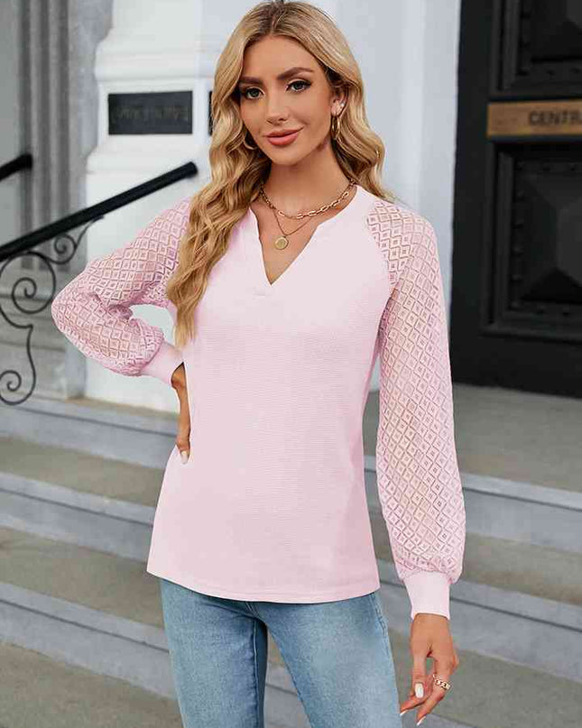 Notched Neck Raglan Sleeve Blouse
