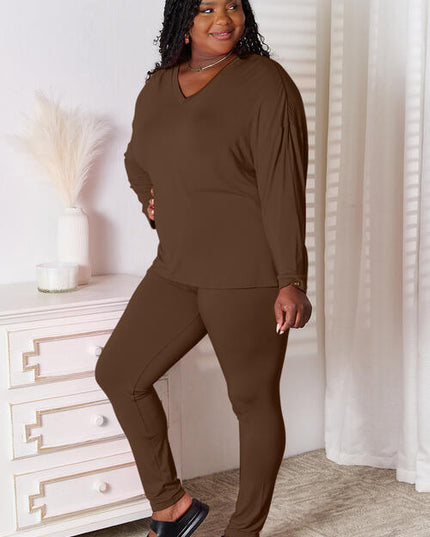 Basic Bae Full Size V-Neck Soft Rayon Long Sleeve Top and Pants Lounge Set