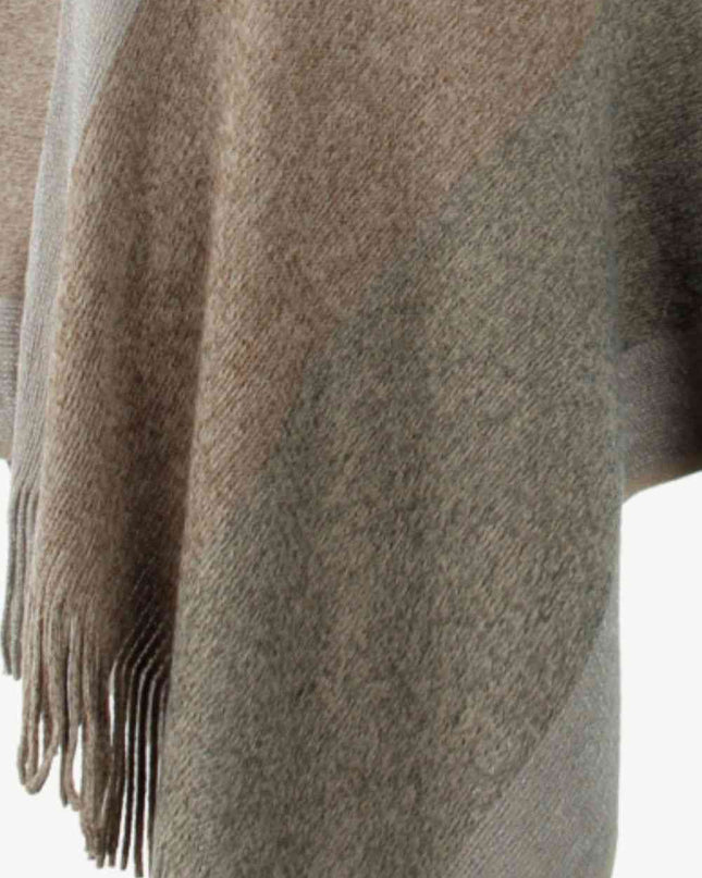 Color Block Fringe Hem Poncho