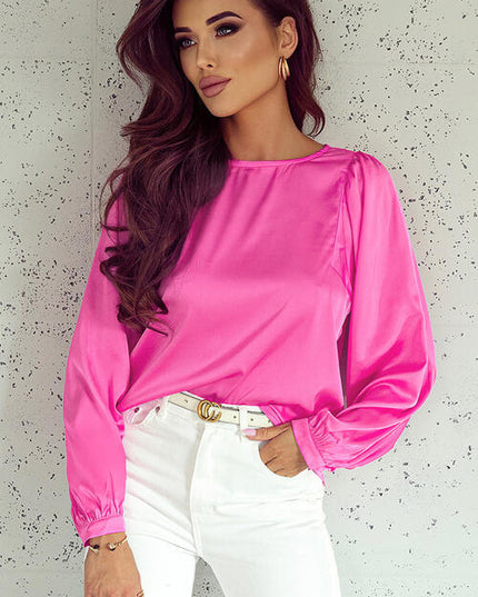 Round Neck Ruff Sleeve Blouse