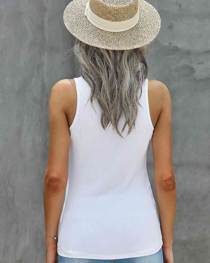 Notched Neck Ribbed Tank Top