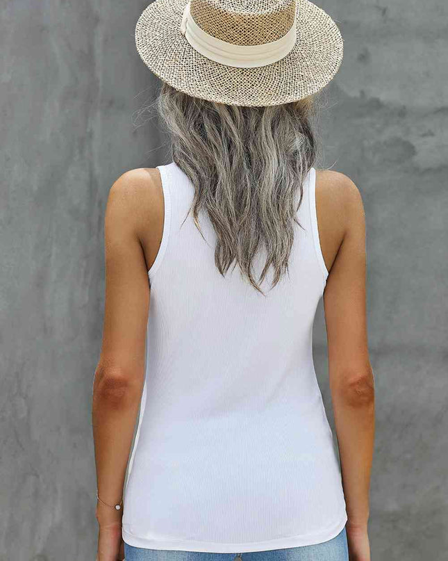 Notched Neck Ribbed Tank Top