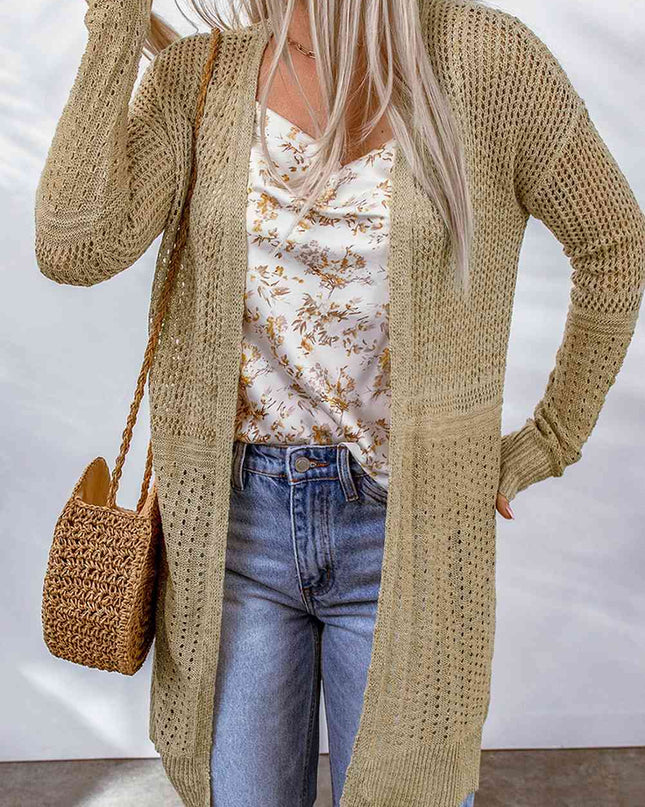 Double Take Openwork Dropped Shoulder Open Front Cardigan