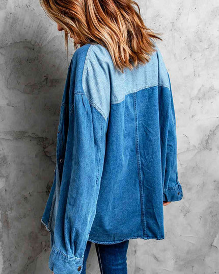 Color Block Snap Denim Jacket