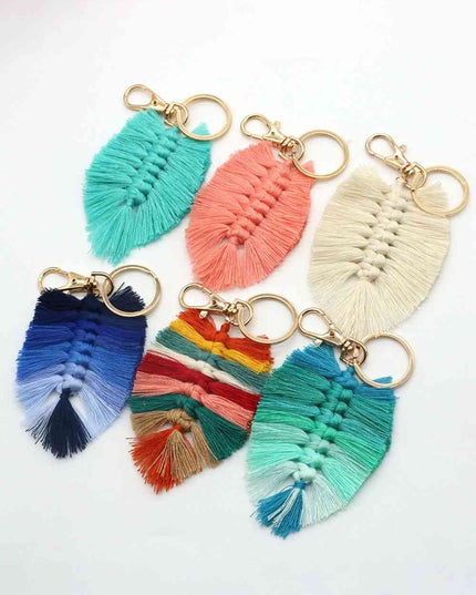Assorted 4-Pack Leaf Shape Fringe Keychain