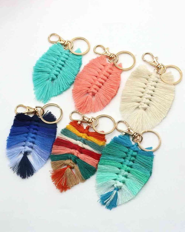 Assorted 4-Pack Leaf Shape Fringe Keychain
