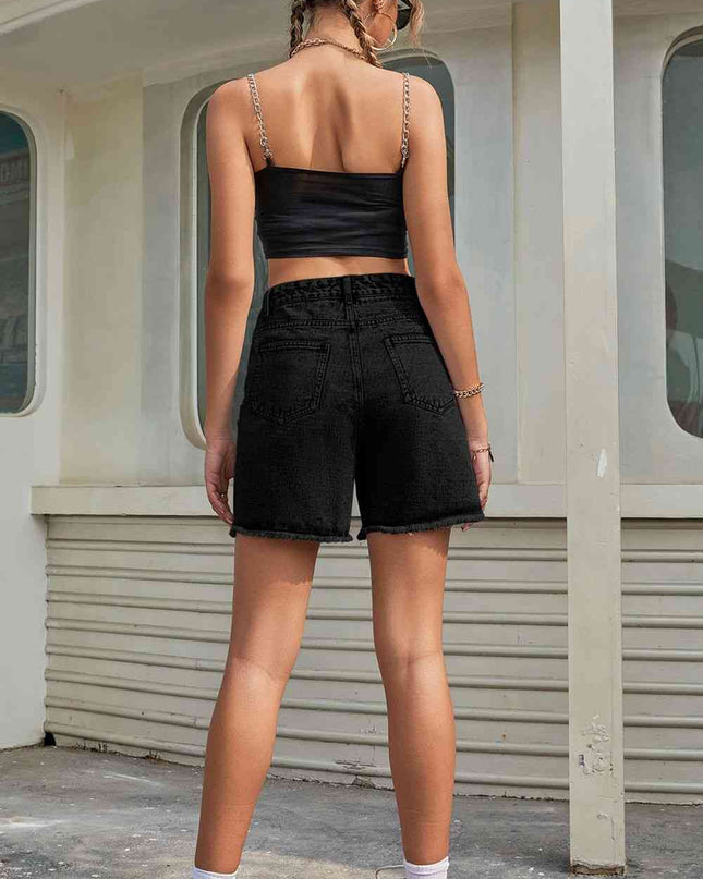 Buttoned Raw Hem Denim Shorts