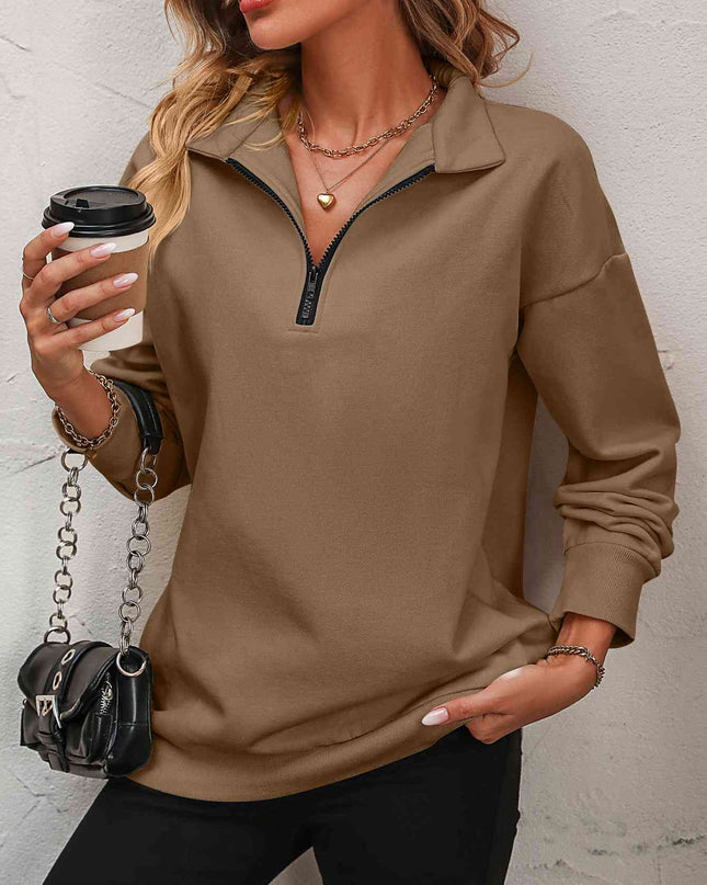 Zip-Up Dropped Shoulder Sweatshirt
