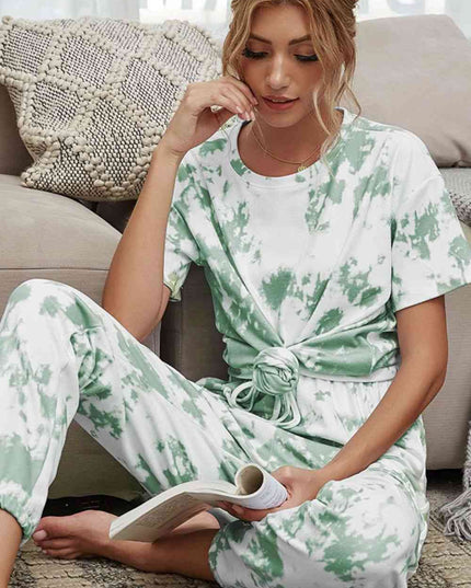 Tie-Dye Tee and Drawstring Waist Joggers Lounge Set