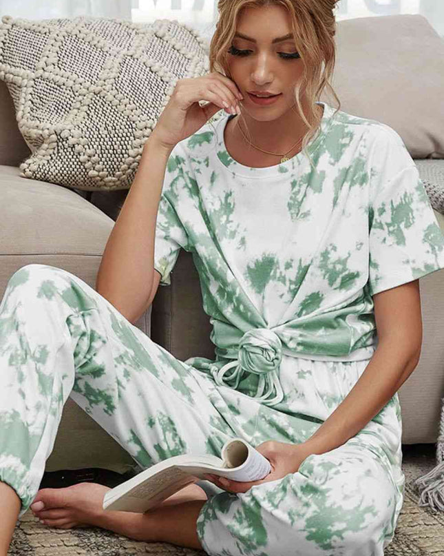 Tie-Dye Tee and Drawstring Waist Joggers Lounge Set