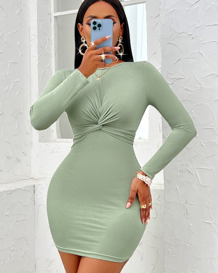 Twist Front Long Sleeve Dress