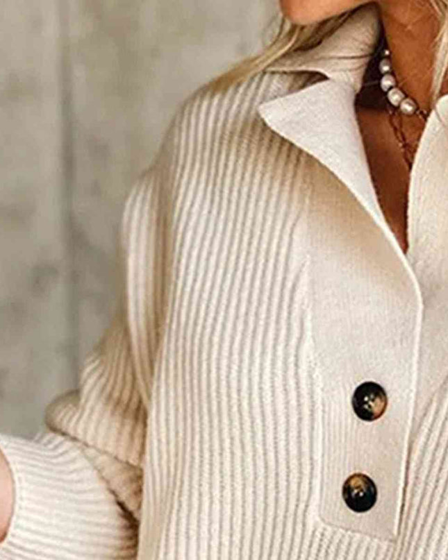 Collared Neck Rib-Knit Top