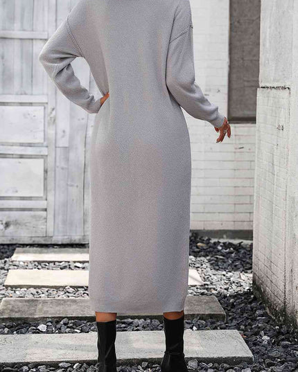 Notched Neck Dropped Shoulder Button-Down Midi Dress