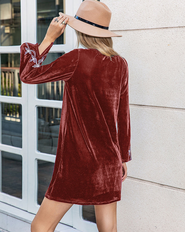 V-Neck Long Sleeve Mini Dress