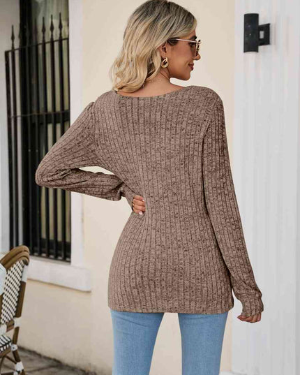 Square Neck Ribbed Long Sleeve T-Shirt