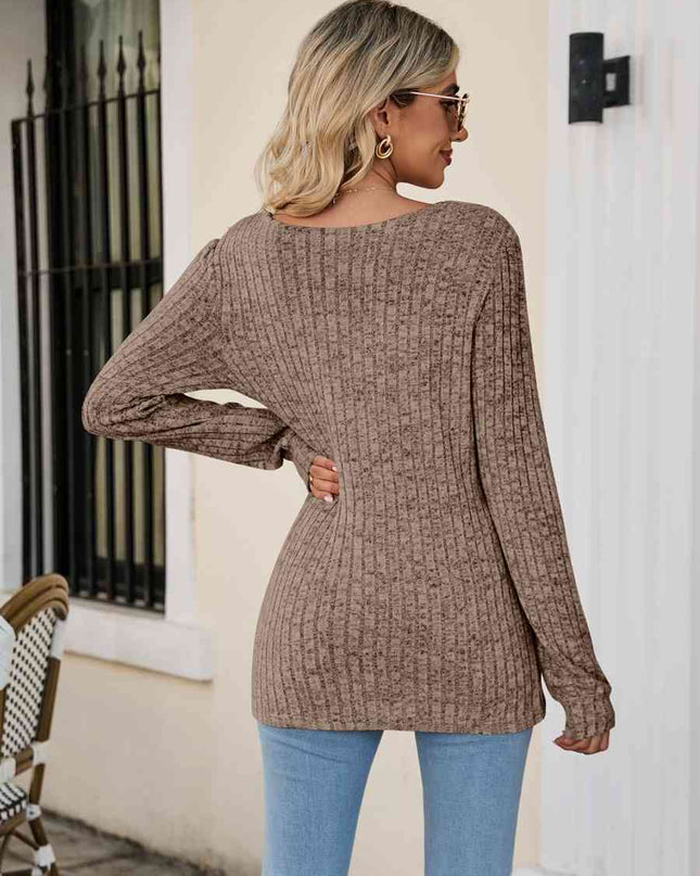 Square Neck Ribbed Long Sleeve T-Shirt