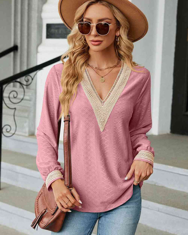 V-Neck Long Sleeve Blouse
