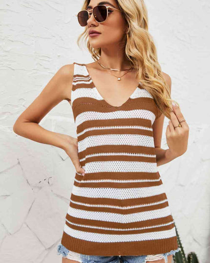 Striped V-Neck Knit Tank