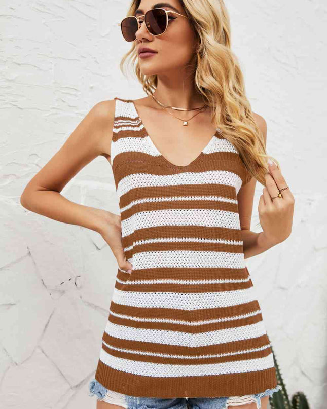 Striped V-Neck Knit Tank