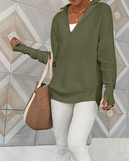 Half Zip Long Sleeve Knit Top
